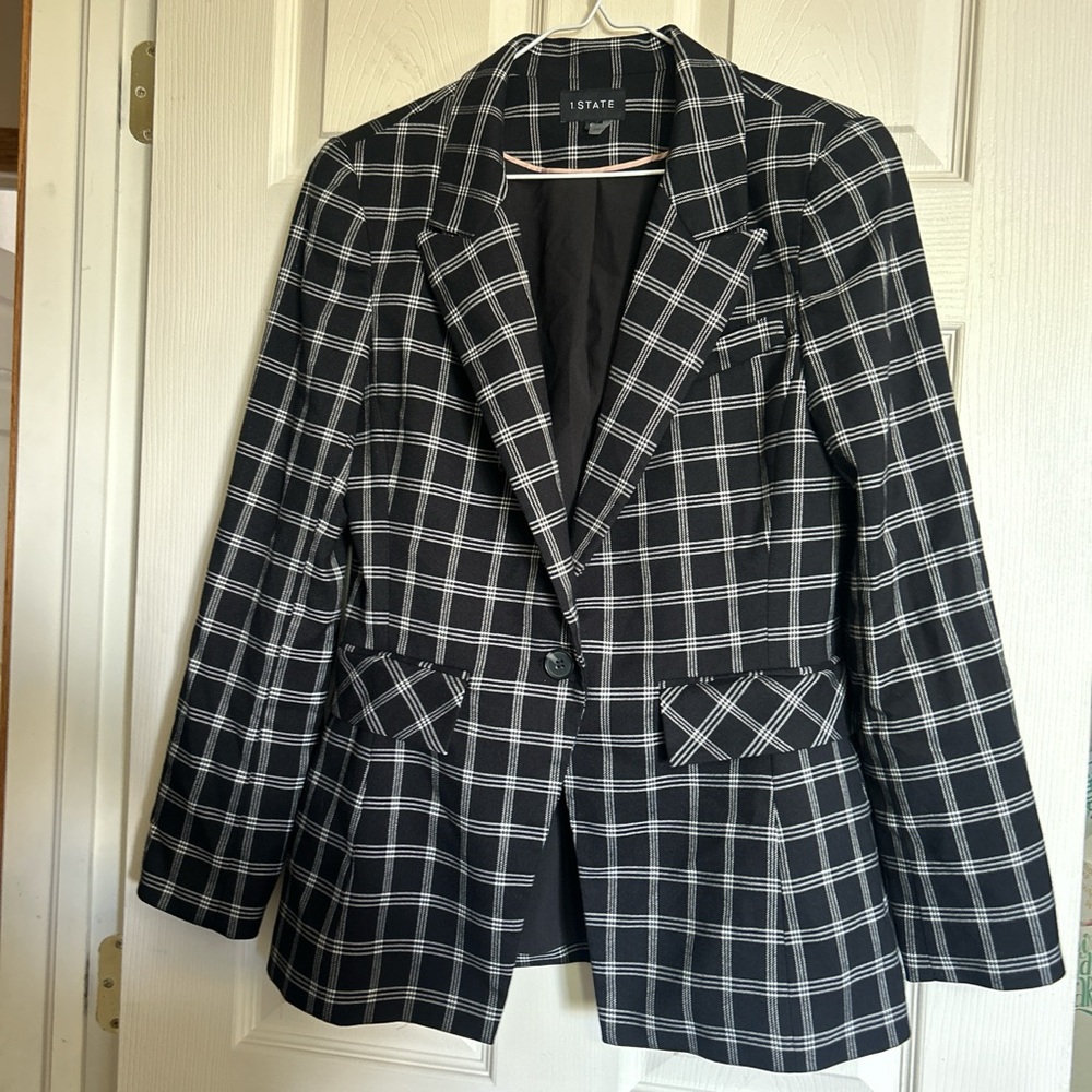 1.STATE black and white plaid blazer Size 8 #plaidblazer